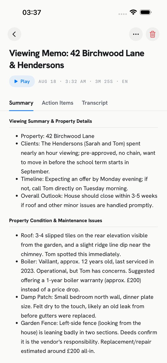 My AI Notes summary screen showing an AI-generated meeting summary